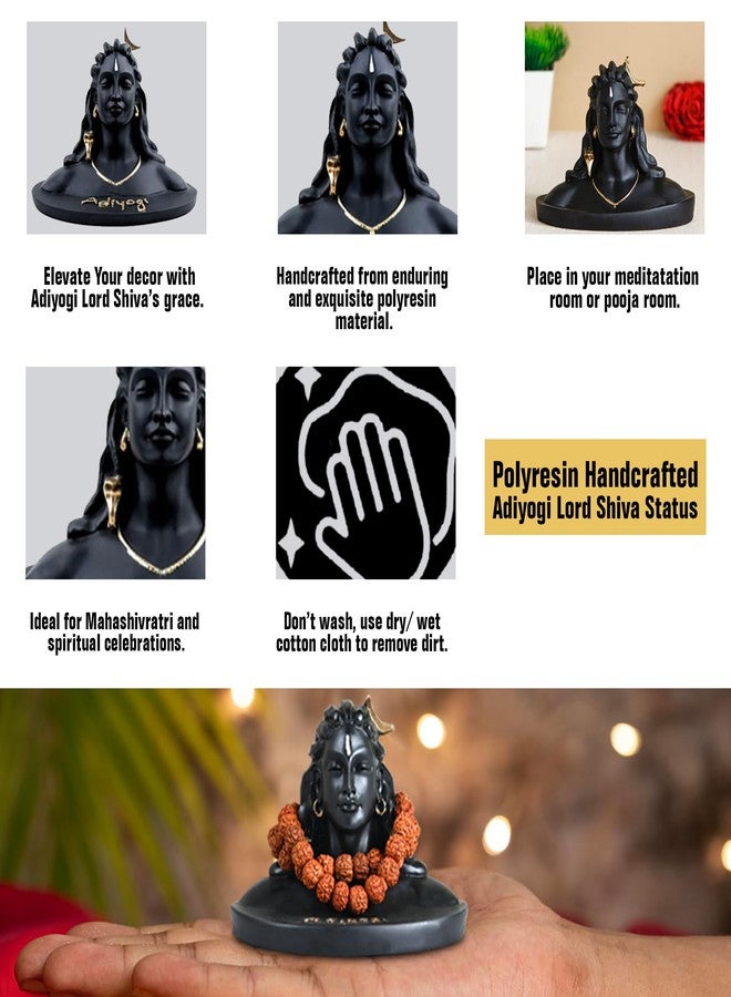 Rousrie Resin Adiyogi Shiva Statue for Car Dashboard, Shiv Ji Mahadev Adi Yogi Idol Statue with Rudraksha Mala for Home and Car Dash Board (Medium) - Image 4